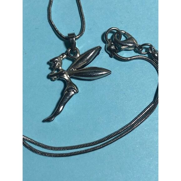 TINKERBELL shaped ,Black Fairy Necklace Collectible charm w/chain - Picture 3 of 4